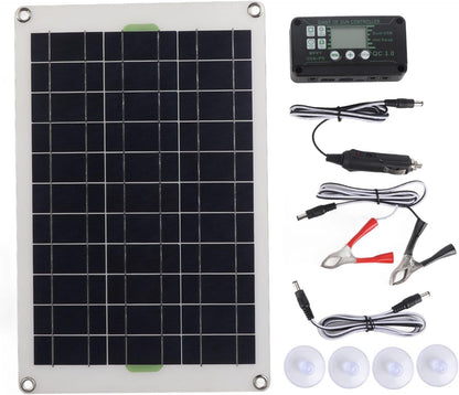 50W 12V/24V Solar Panel Kit, Monocrystalline Solar Panel Starter Kit with 30A Solar Charge Controller & Solar Cables for Home, RV, Boat, Marine, Caravan, Camper, Off Grid System