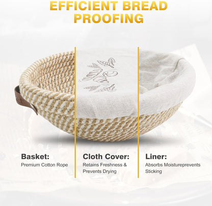 Nikkar Banneton Bread Proofing Basket Set of 2, 9 10 11Inch Round Oval Cotton Rope Sourdough Bread Baking Supplies Proofing Bowls with Liners & Covers Gifts for Bakers Women Wife Mom
