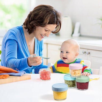 6 Pack Glass Baby Food Storage Containers - 4 Oz Glass Jars with Lids Microwave Dishwasher Freezer Safe 100% Leak Proof BPA Free Reusable Baby Snack Containers