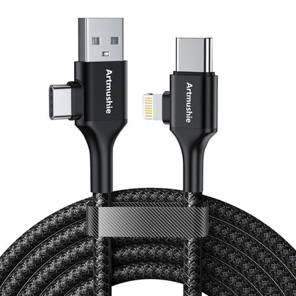 Artmushie Multi 4-in-1 Universal Fast Charging Cableâ€“USB A/C to Multi Connectors (Type C, Lighting), Compatible with iPhone, iPad, Smartphones, Tablets & More Devices (1Pack, Black, 5.5Ft)