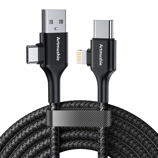 Artmushie Multi 4-in-1 Universal Fast Charging Cableâ€“USB A/C to Multi Connectors (Type C, Lighting), Compatible with iPhone, iPad, Smartphones, Tablets & More Devices (1Pack, Black, 5.5Ft)