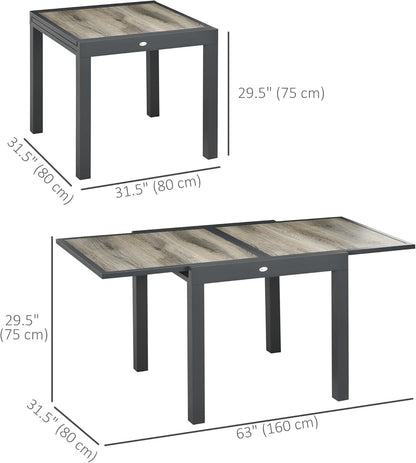 Outsunny Extendable Outdoor Dining Table, Aluminum Garden Table, Rectangular Patio Table with Plastic Board Tabletop for Balcony, Lawn, Beige