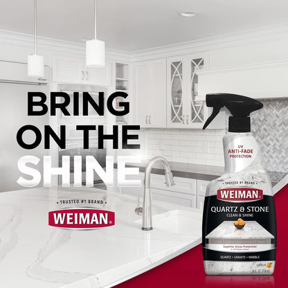 Weiman Quartz Countertop Cleaner and Polish - 24 Ounce (2 Pack) with Microfiber Towel Included - Clean and Shine Quartz Countertops Islands and Stone Surfaces, UV Protection, Orange Citrus Scent