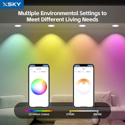 Xsky Smart Recessed Lighting 6 inch 4 Pack, Matter Bridge Include, Matter Light, Zigbee 3.0 RGBCW Color Changing, 13W 1100LM Smart Downlight, Compatible with Alexa/Google Assistant/Siri