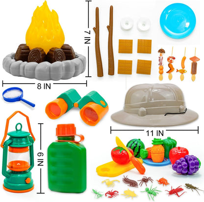 Camping Toys for Kids - Pretend Campfire for 3 4 5 6 7 Year Old Boys Girls - Pretend Play with Toy Campfire/Play Food/Oil Lantern/Kids Explorer Kit
