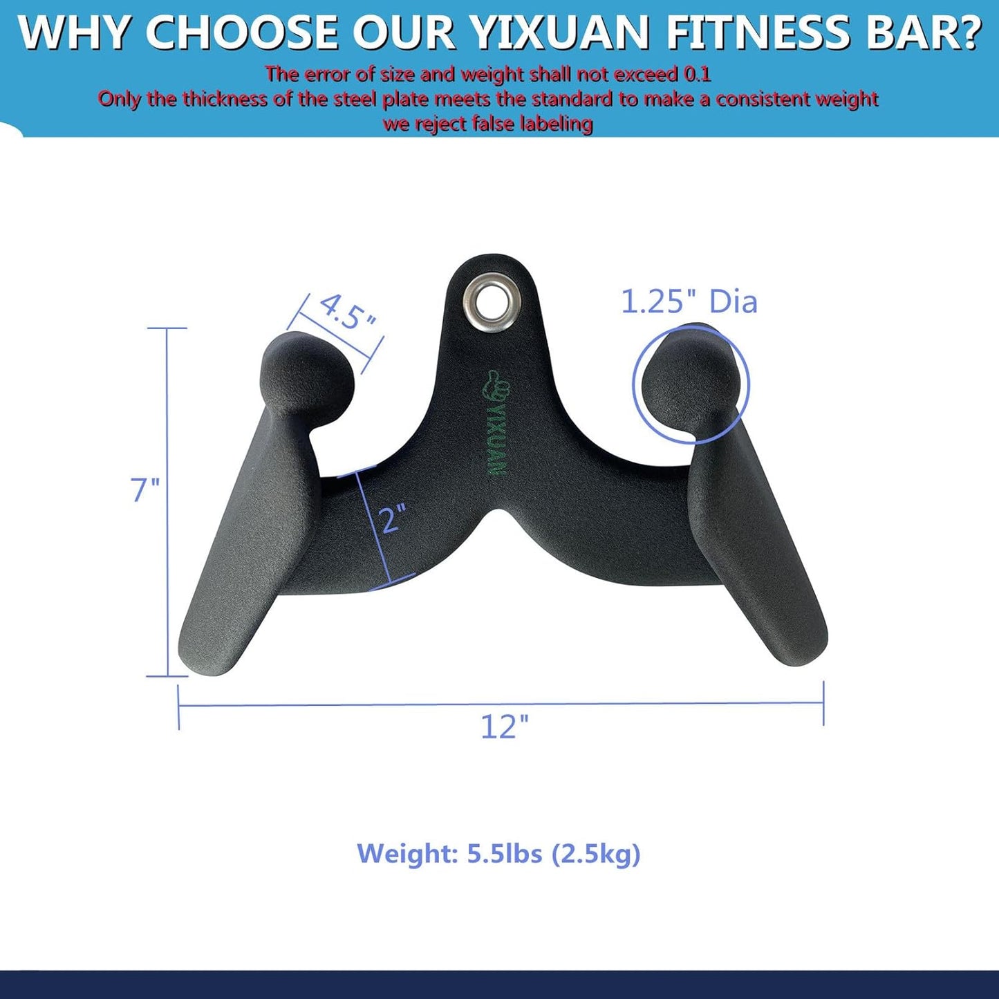Thickened Steel Wide Grip Lat Pulldown Attachments V Bar, Close Grip Double D Row Handle, Tricep Press Down Cable Machine Accessories for Home Gym