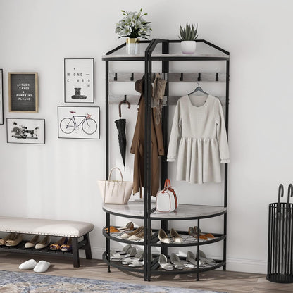 VEDECASA Metal Corner Coat Rack with 12 Movable Hooks for Hallway Living Room Bedroom Office Hallway Entrance Grey