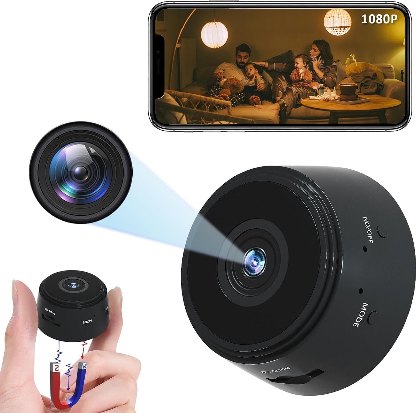 Spy Focus Camera Wireless Mini Hidden Camera,Magnetic Mini Security Camera Outdoor,1080p HD Wireless Magnetic Security Camera,Night Vision Motion Detection Security Cam Covert Cameras 3Pcs Black