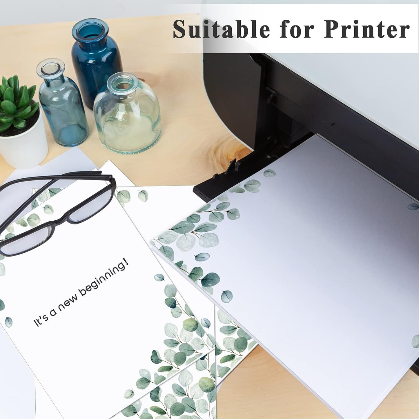 Roowest 150 Sheets Decorative Printer Paper Leaf Greenery Stationery Paper Decorative Printer Paper 8.5 x 11 Inch with Design Elegant Writing Paper for School Writing Home Office Supplies