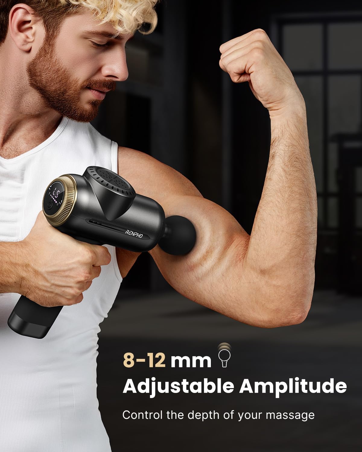 RENPHO Massage Gun with 8-12mm Adjustable Amplitude, Handheld Percussion Deep Tissue Muscle Massager with Portable Travel Case for Athletes Men Women Gifts, Active EVO