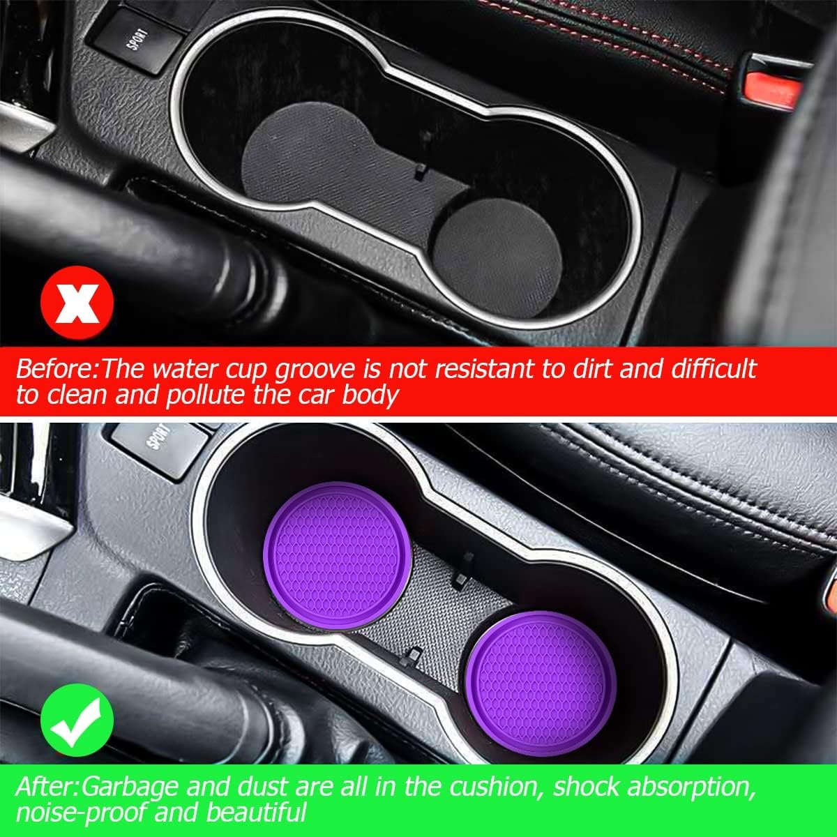 Car Cup Holder Coaster, 4 Pack Non-Slip Insert Coasters, Universal Durable Auto Cup Mat, 2.75 Inch Flexible Silicone Pad for Car Interior, Vehicle Accessories for Men and Women