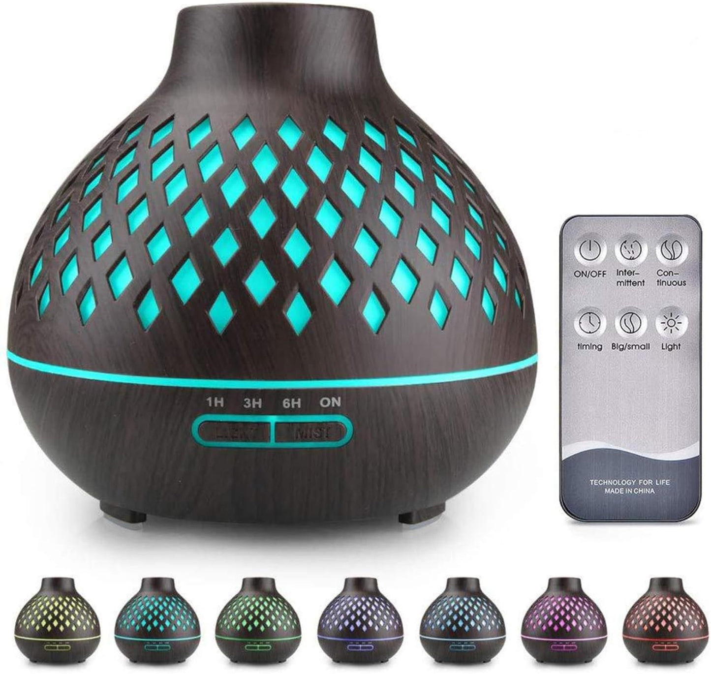 Essential Oil Diffuser, Aromatherapy Diffuser 500ml with Remote Control, 4 Timer & Auto-Off Safety Switch, 7 Color LED Lights Mode, 10 Hours Quiet Humidifier for Bedroom, Office & Home