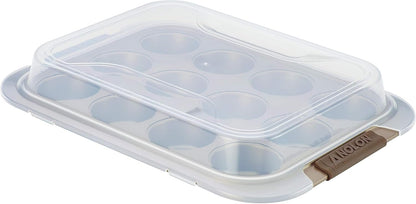 Anolon 12 Cup Advanced Bronze Nonstick Bakeware Muffin Pan with Silicone Grips, Brown