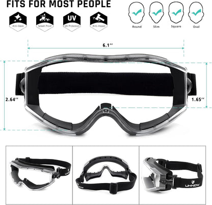 UKNOW Safety Goggles Over Glasses - Anti-Fog Clear Lens - ANSI Z87.1 Certified Eye Protection for Lab Work, Industrial Use