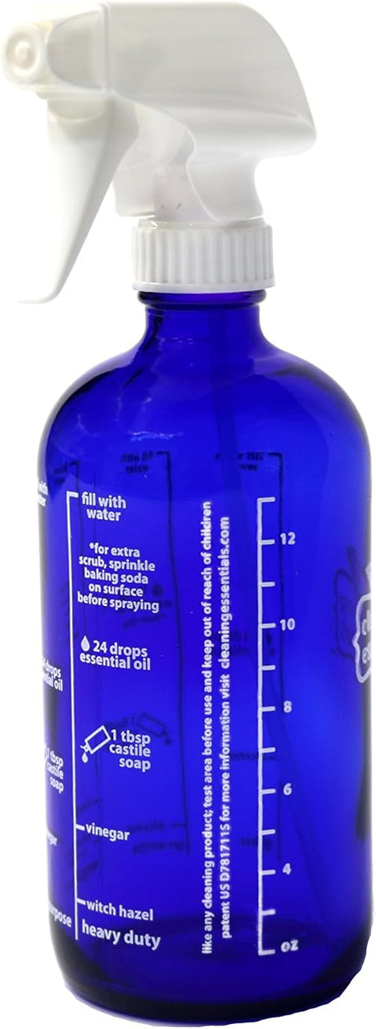 New Recipes 16 oz. Blue Glass Spray Bottle for DIY Cleaning with Essential Oils; 5 Non-Toxic, All-Natural Homemade Cleaning Recipes Printed Right on The Side. Durability Guaranteed. Made in USA.