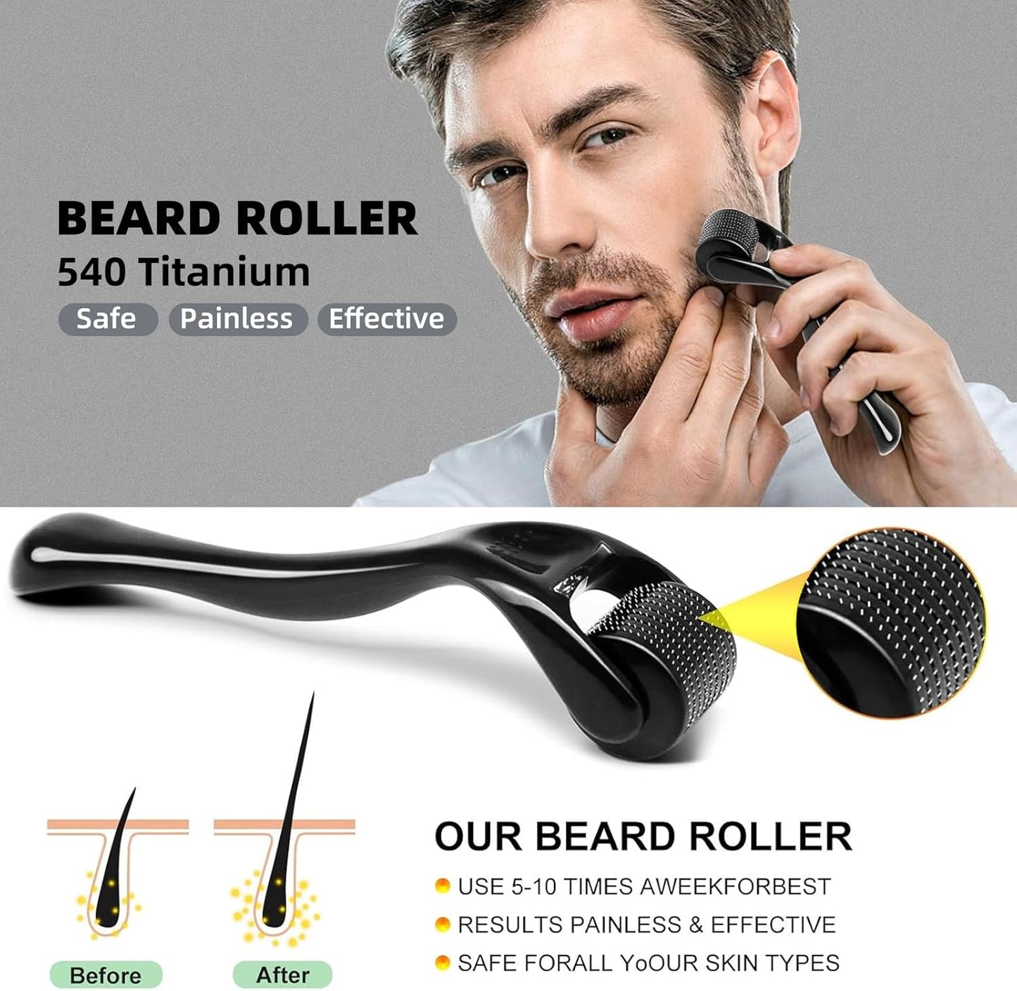 Titanium 0.25mm Microneedle Roller for Face & Body - Advanced Beard & Hair Growth Tool, Household Facial Beauty Roller, Perfect Skin Care Solution for Home & Salon Use (6 PCS Black)