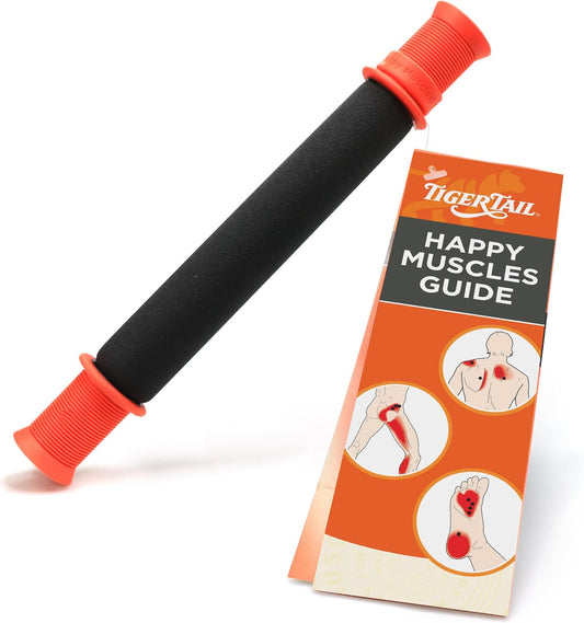 Tiger Tail 11in Massage Stick Portable Roller, Handheld, Deep Tissue Foam Roller for Legs, Neck, Calves, Thighs, Shins & Back, The Roadster 11, Orange Black