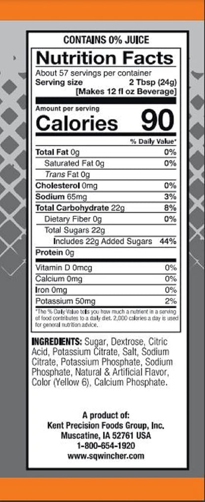 Sqwincher Powder-Pack, 47.66-Ounce, Yields 5-Gallon, Orange, 47.66-Ounce (Packaging May Vary)