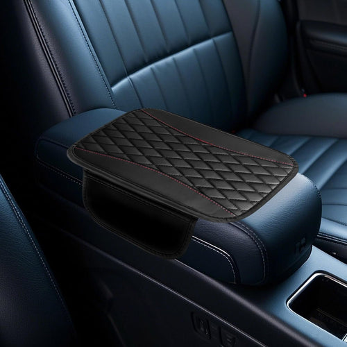 Car Center Console Cover Pad Leather Waterproof Cover Anti-Slip Armrest Seat Box Protector with 2 Storage Bags Car Interior Accessories Fits Most Vehicles SUV Truck (Black)