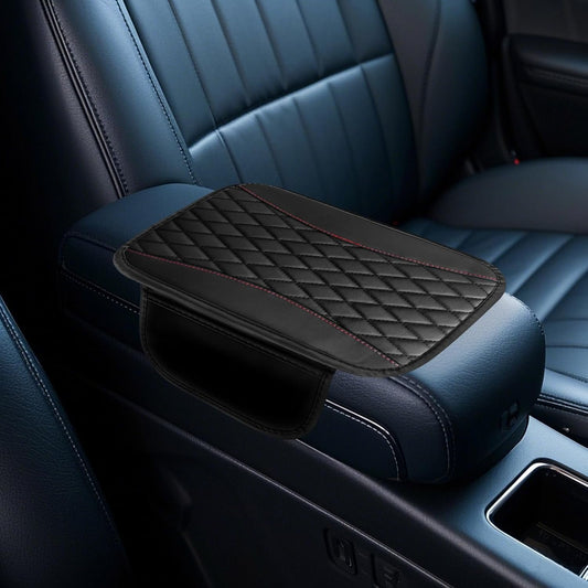 Car Center Console Cover Pad Leather Waterproof Cover Anti-Slip Armrest Seat Box Protector with 2 Storage Bags Car Interior Accessories Fits Most Vehicles SUV Truck (Black)