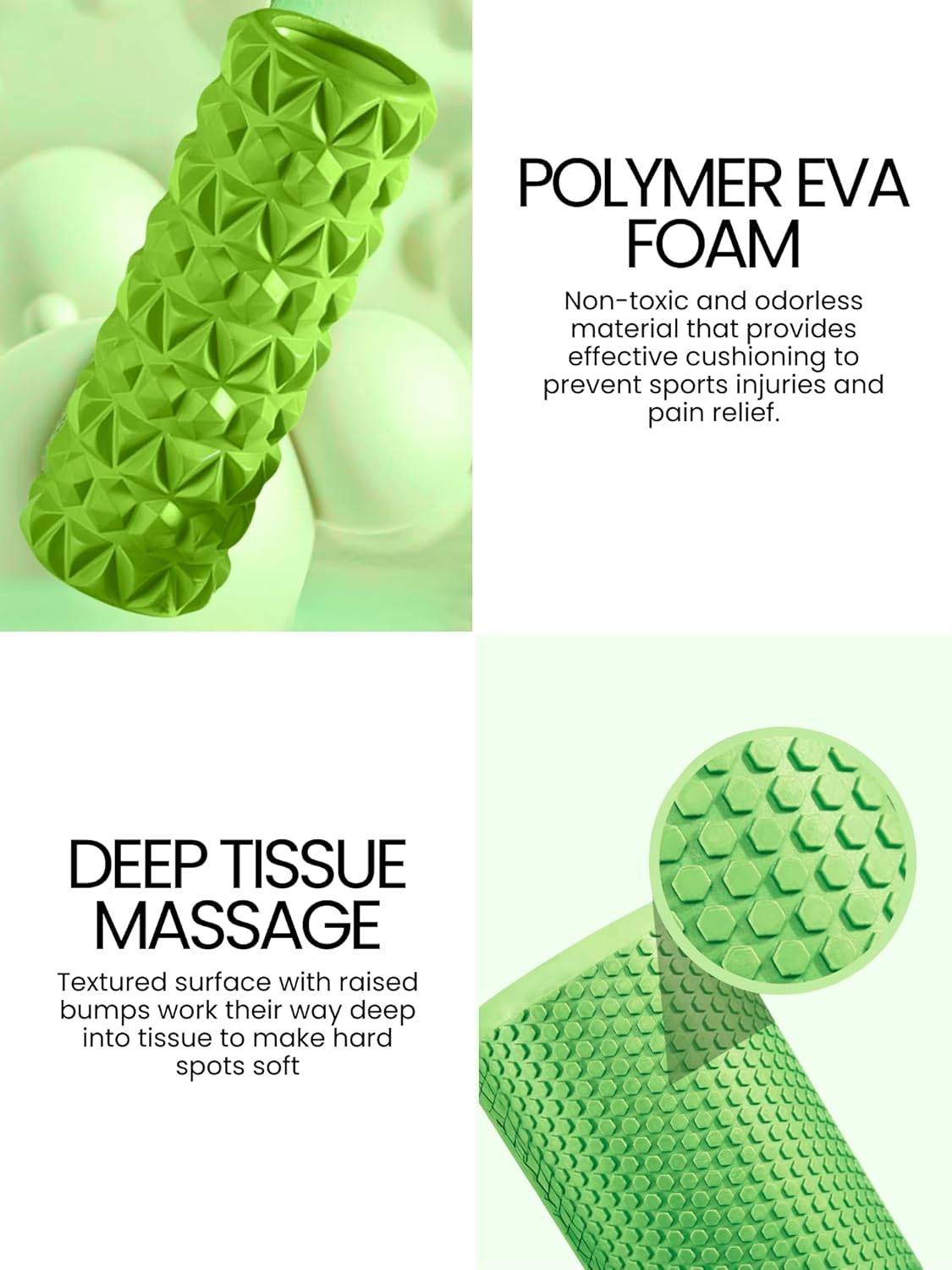 2 x Foam Roller for Trigger Point Therapy. Eva Foam Roller – Massage Roller for Pain Relieving Pain, Training Muscles, Back and Leg Massage, Fitness.33 x 14 cm//29 x 10 cm