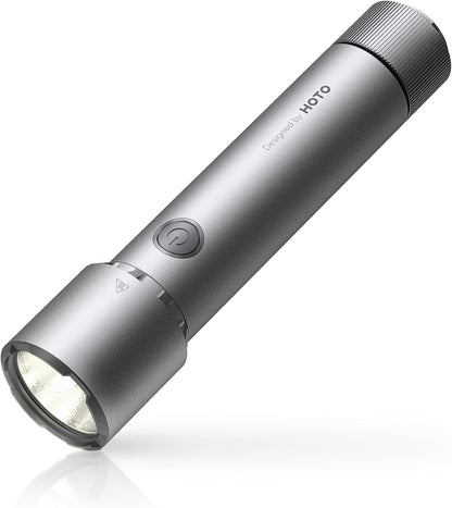 HOTO Flashlight High Lumen, Tactical Flashlight Self Defence, Rechargeable LED Torch with Clip, IP68 Waterproof, 5 Modes, USB-C Charging, Ideal for Emergency/Camping/Hiking/Climbing