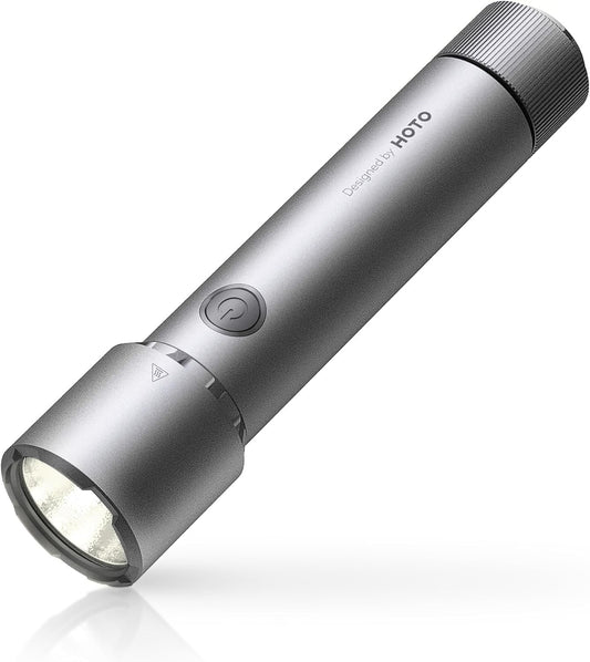HOTO Flashlight High Lumen, Tactical Flashlight Self Defence, Rechargeable LED Torch with Clip, IP68 Waterproof, 5 Modes, USB-C Charging, Ideal for Emergency/Camping/Hiking/Climbing