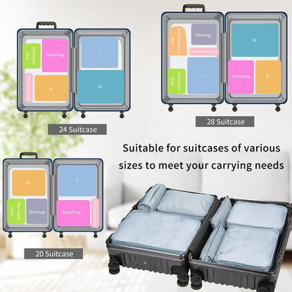 Coolzon Packing Cubes Travel Suitcase Organizer Set of 11, Compression Luggage Organizer Space-Saving for Clothes, Ultralight, Shoes, Underwear, Black, grey