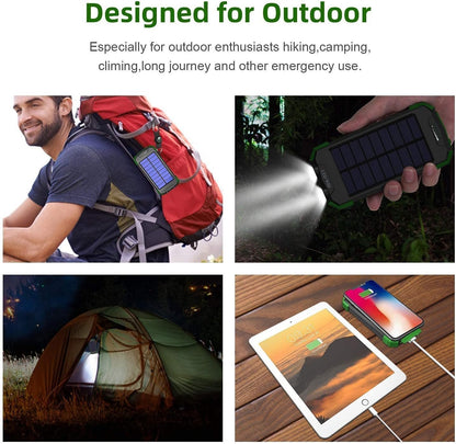 Solar Power Bank, Solar Charger 10000mAh QI Wireless Charger Portable External Battery Pack, Solar Panel Charging with Compass Dual Flashlight Outdoor Camping(Green)
