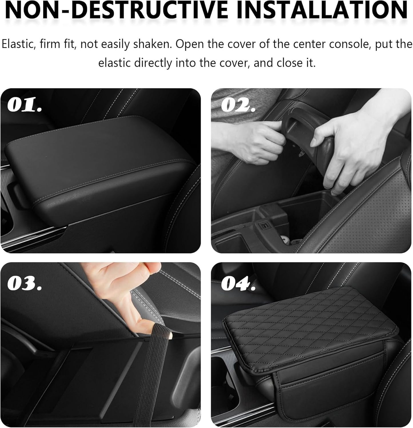 Upgraded Car Armrest Cover, Microfiber Leather Arm Rest for Car Cushion with 2 Pocket Car Organizer, Universal Car Interior Accessories for Cars SUV Trucks (Black)