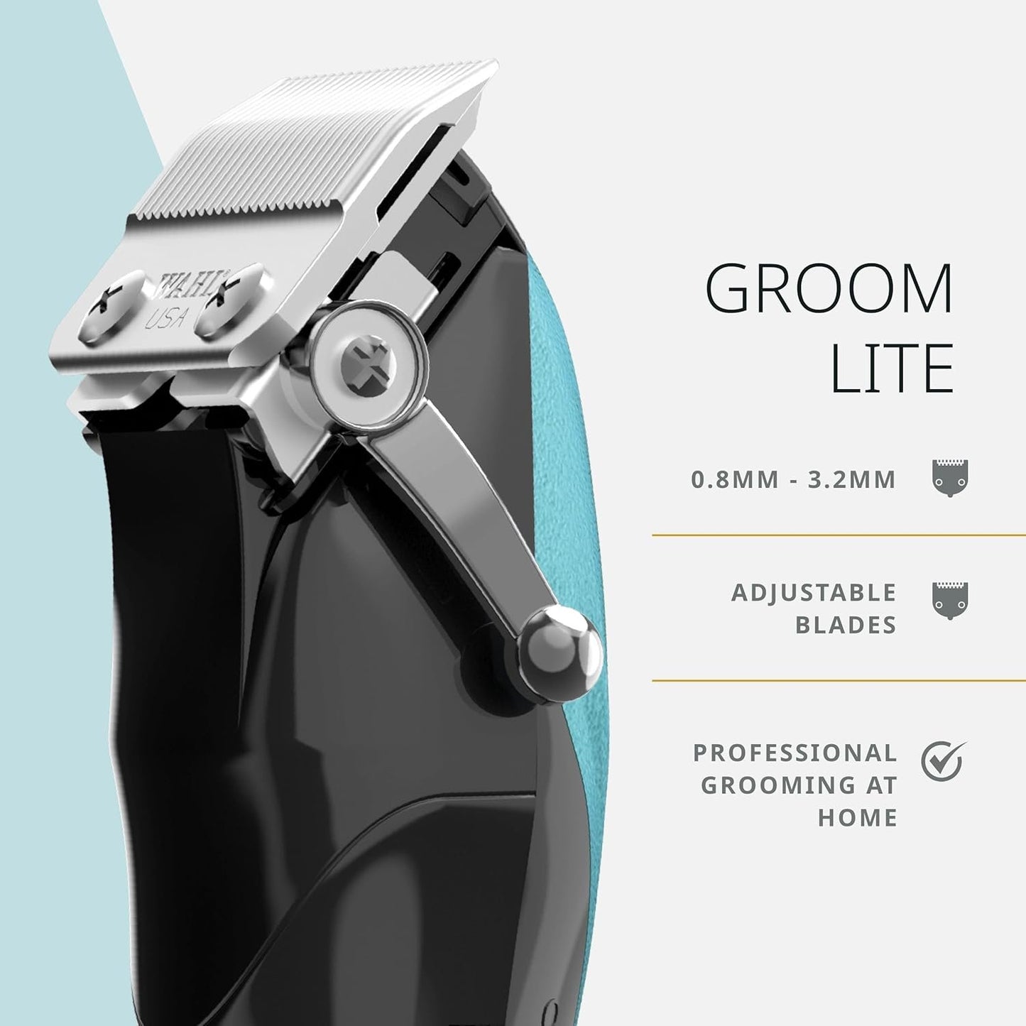 Wahl Pro Animal Groom Lite Pet Clipper - Cordless & USB Charging - Adjustable Blades - Professional Grooming Kit for Dogs, Cats & Small Pets - Black/Metallic Blue