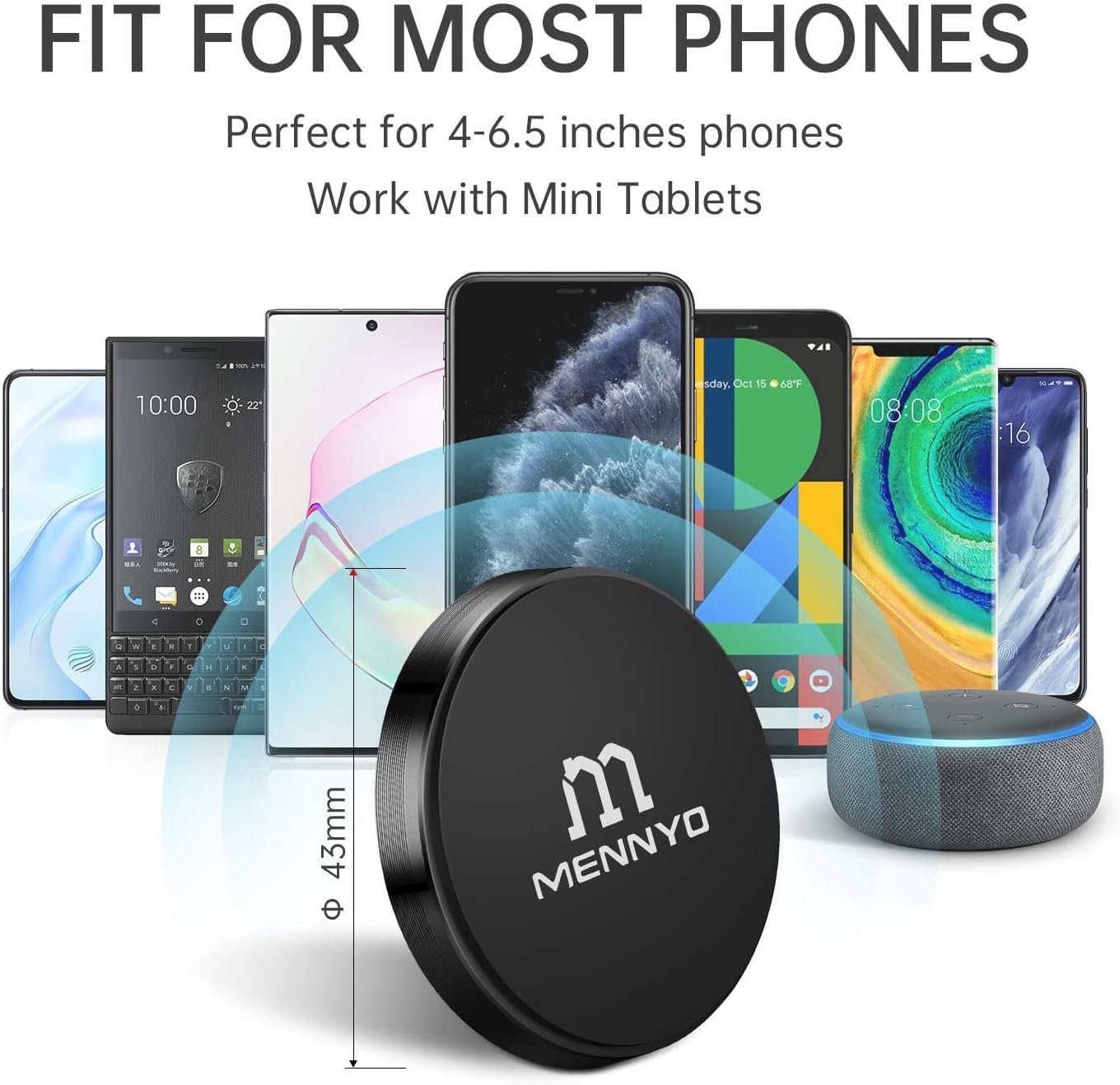 MENNYO Magnets for Mobile Phone, Car Phone Holder with Metal Plates Glued to the Dashboard | Wall Car Mobile Phone Mounts Compatible with iPhone Samsung Galaxy/Huawei Note etc.