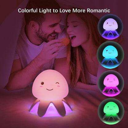 Shenzhi Tech Jellyfish Night Light Touch Sensor LED Table Lamp, USB Rechargeable, 7 Color Gradient, Remote Control, Music Function, Perfect for Bedroom, Living Room, and Gifts