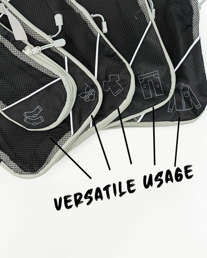 Travel packing cube set of 6 compression packing cubes, large lightweight nylon material upgrade your travel packing with BAWGBAGS Space-Saving, durable, and organized cubes. (Black)