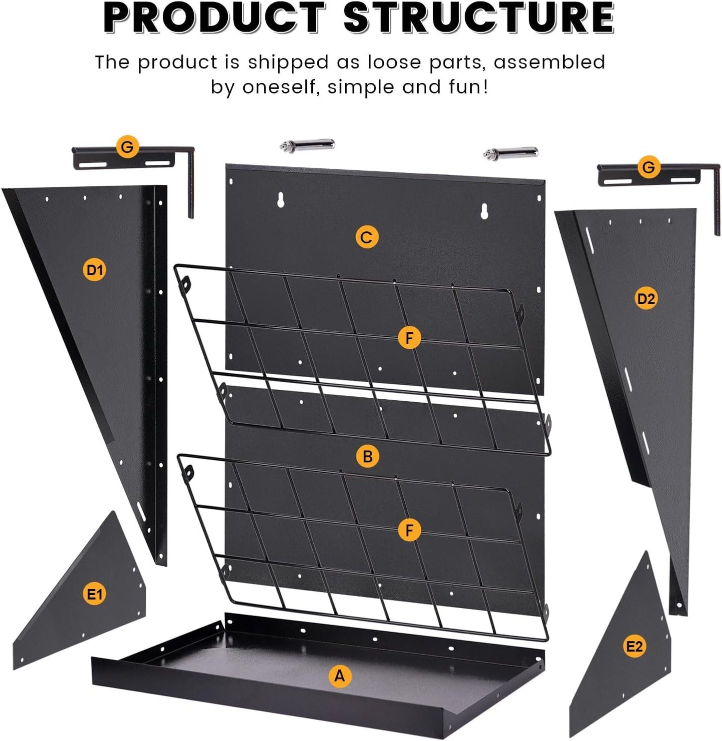PAUQRWIE 25 Gallon 2 in 1 Hay and Grain Feeder for Goats, Sheep, Alpaca, Horse, Cattle, Livestock - Black Carbon Steel Wall Mount Hay Rack with Detachable Grain Tray - Adult