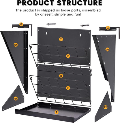 PAUQRWIE 25 Gallon 2 in 1 Hay and Grain Feeder for Goats, Sheep, Alpaca, Horse, Cattle, Livestock - Black Carbon Steel Wall Mount Hay Rack with Detachable Grain Tray - Adult