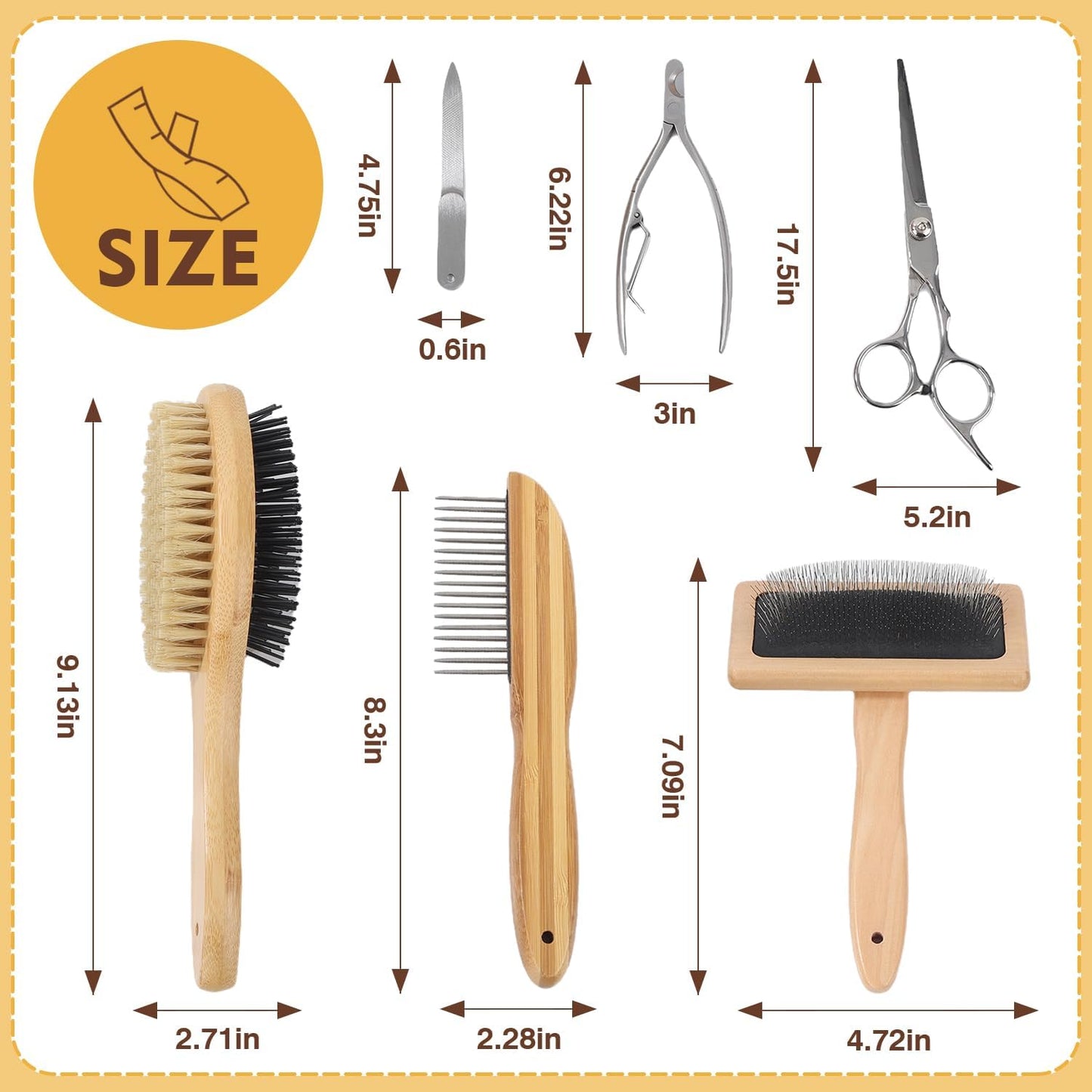 ElighMoo Dog Grooming Brush Kit,Deshedding Dog Brush for Shedding Short Hair Dogs with Pet Nail Clipper and File, Two Sided Pet Brushes for Dogs Removing Dirt & Loose Hair(7PCS) BLACK