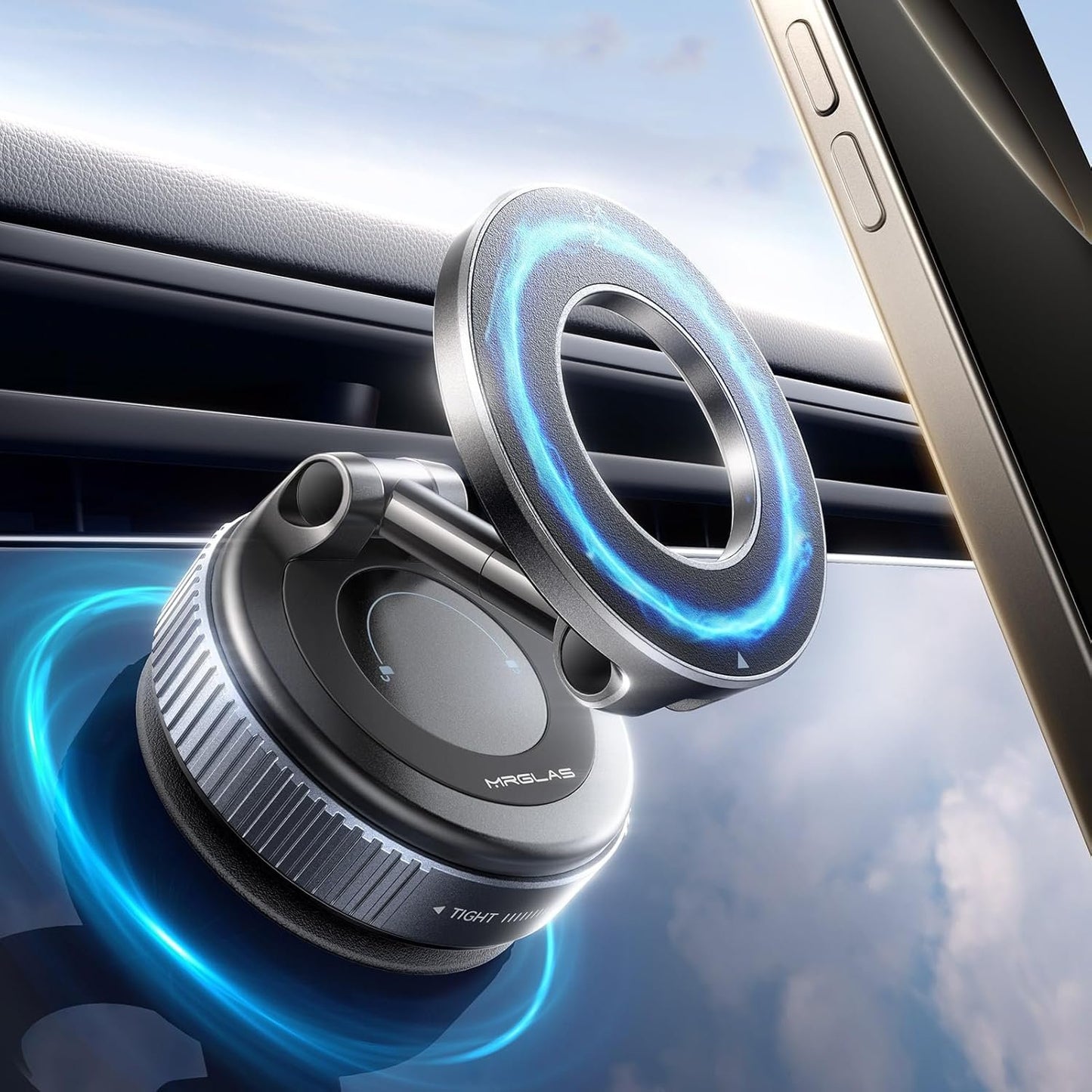 Vacuum Magnetic Phone Holder Stand, for Magsafe Suction Cup Phone Mount [89+LBS Strongest Suction & 2800gf Strongest Magnetic] Adjustable Swivel Lock, for Your Car/Gym/Mirror (Black)