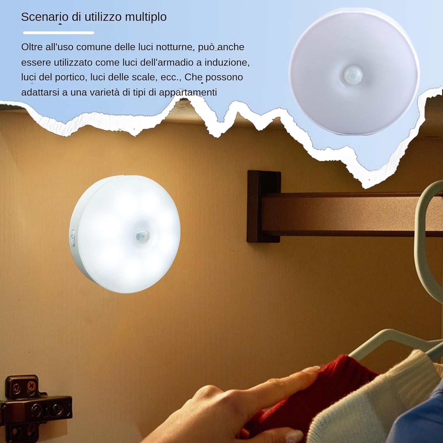 shjxi Motion Light, Sensor, Round Usb Rechargeable Smart Detector Lamp, Night Brightness Bathroom Ceiling Lighting, Light for Indoor Home Workplace Bedroom Use, 3.39x0.71 Inches