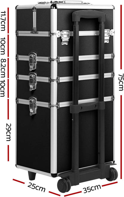 Embellir Makeup Case, Aluminium Lockable Beauty Cases Suitcase Make Up Large Organisers Storage Toiletry Cosmetic Box Travel Indoor Outdoor Accessories, 7 in 1 Separable Portable Black
