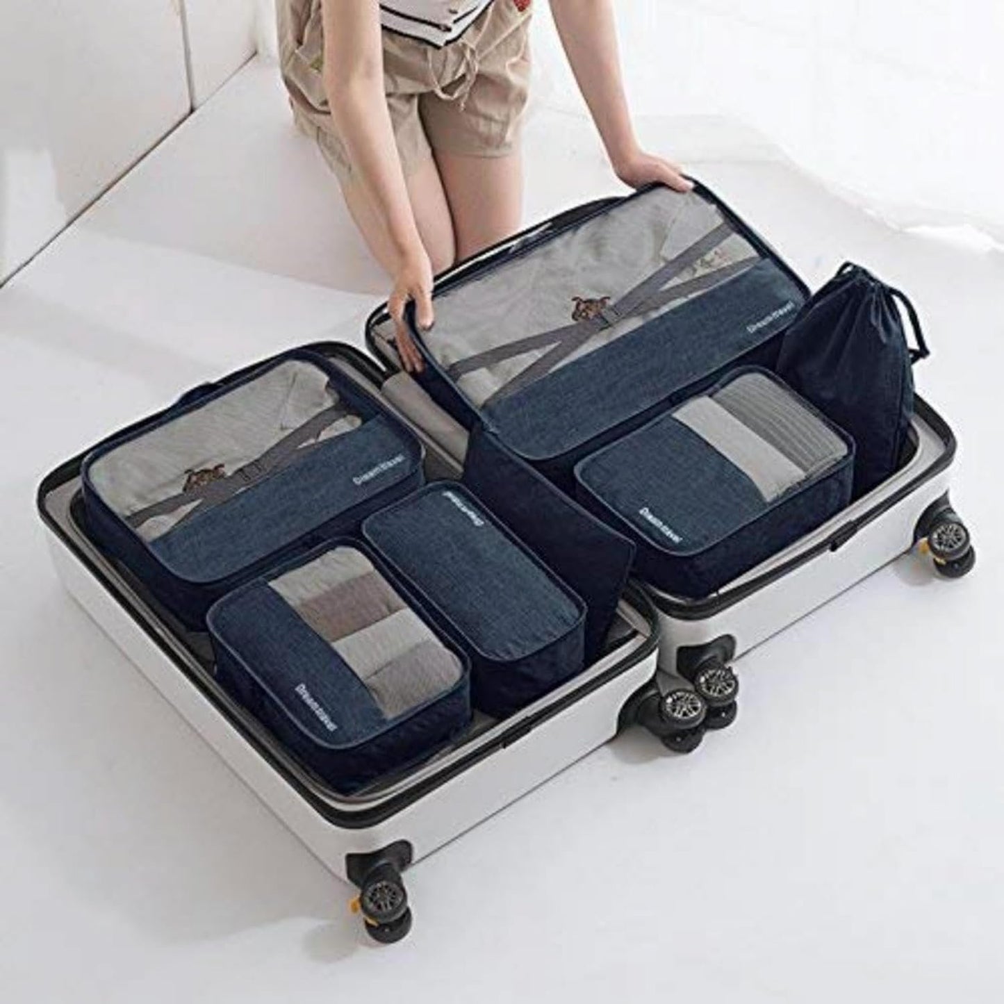 7-Piece Grey Packing Cube Set for Efficient Luggage Organization and Travel Storage