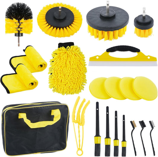 21Pcs Car Detailing Brush Set,Car Detailing Brush Set,Auto Detailing Drill Brush Set,Car Cleaning Tools Kit for Interior & Exterior,Wheel & Dashboard Cleaning,Car Buffing Sponge Pads Kit