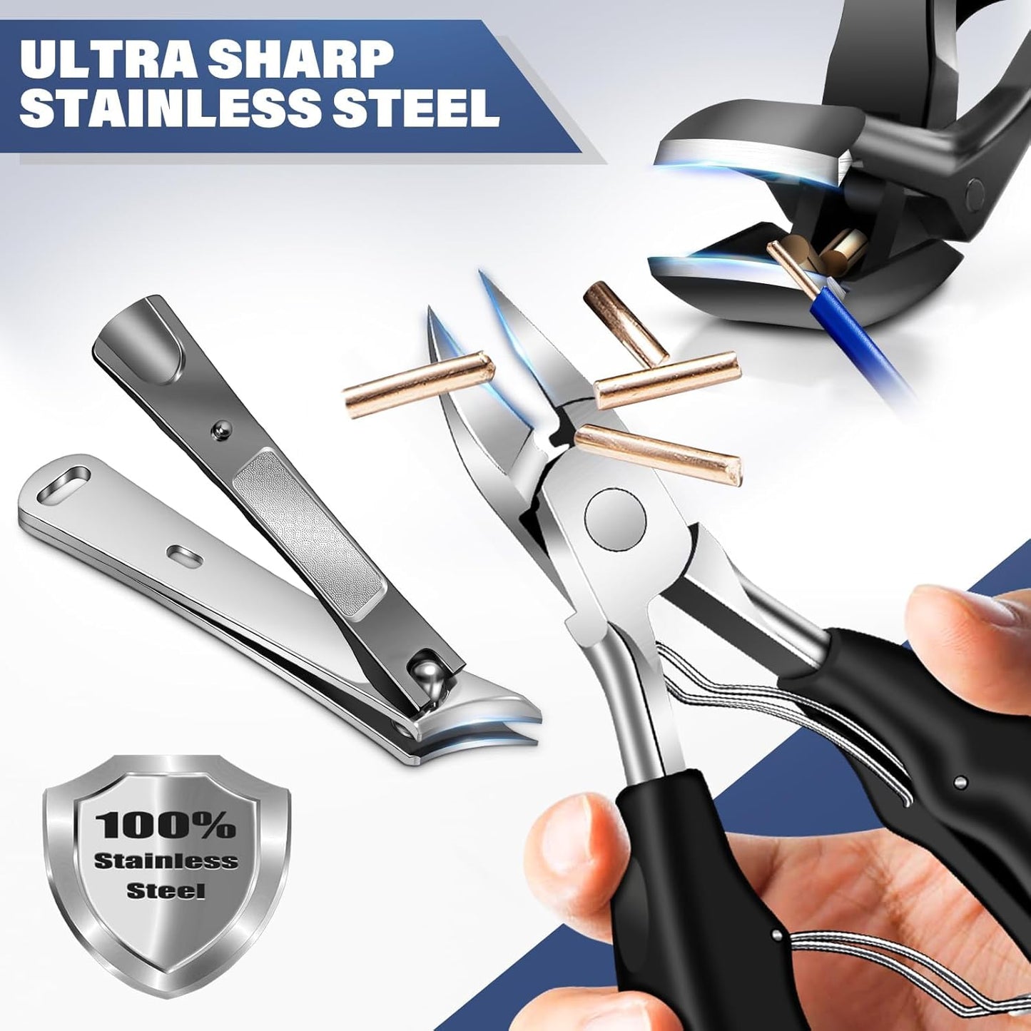 Toenail Clippers for Thick Toenails for Seniors, Angled Head Large Toe Nail Clippers Set for Men, Heavy Duty Ingrown Toenail Clippers with Wide Jaw, Ultra Sharp Slanted Nail Cutter with Long Handle