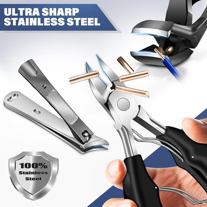 Toenail Clippers for Thick Toenails for Seniors, Angled Head Large Toe Nail Clippers Set for Men, Heavy Duty Ingrown Toenail Clippers with Wide Jaw, Ultra Sharp Slanted Nail Cutter with Long Handle