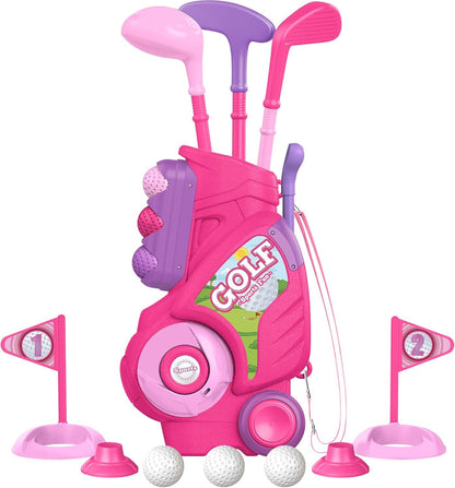 Liberry Toddler Golf Set for 2 3 4 5 Years Old, Upgraded Kids Golf Cart with Unique Shoulder Strap Design, Indoor and Outdoor Golf Toys for Boys Girls (Pink)