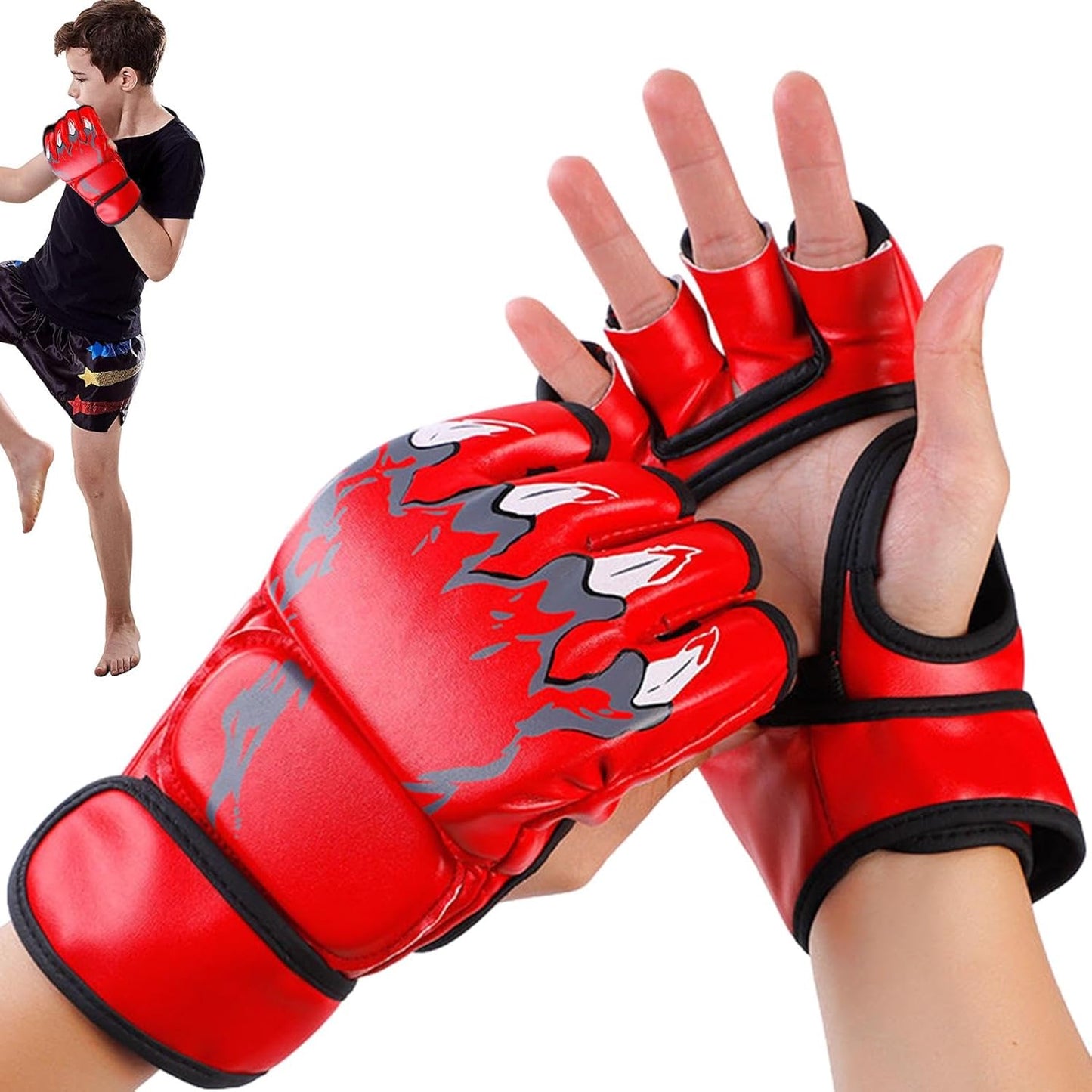 Boxing Gloves, Grappling Sparring Gloves, Half Finger Mitts, Adjustable Boxing Mitts, Wrist Support Gloves, Kickboxing Training Gloves, Cage Fighting Gloves, Punching Bag Workout Gear, Sparring Towing