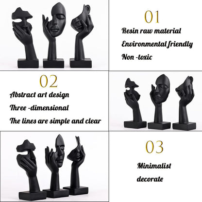 Black Home Decor Accent Art Woman Face Statue Collectible Statue for Modern Home Living Room Bookshelf Black Desk Decor 3 Pieces Set