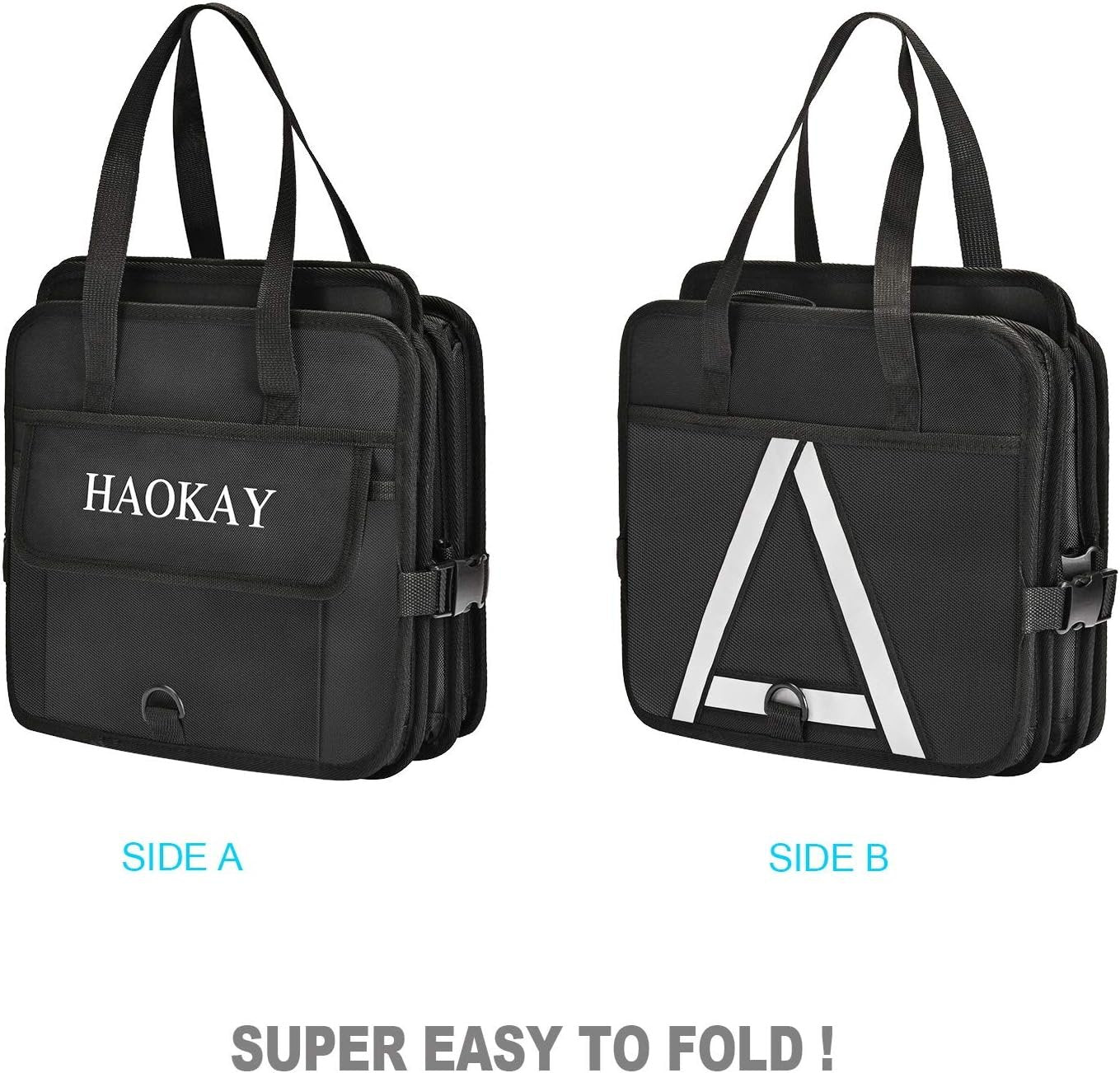 HAOKAY Durable Car Trunk Organizer with Premium insulation cooler bag,Sturdy Collapsible Trunk Storage Organizer, Multi Compartments with Reflective Strip