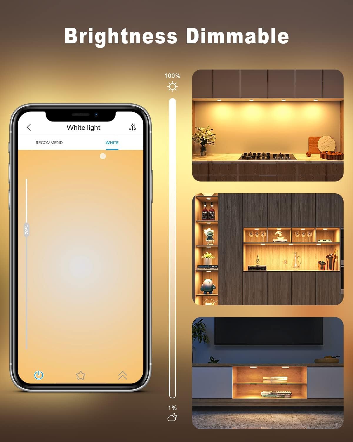 MYPLUS Smart Under Cabinet Lights, Dimmable Puck Lights Compatible with Alexa and Google Home,WIFI Controlled Adjustable Color Temperatures and Smart CCT LED Light Fixture(2.75 inch-4PCS)