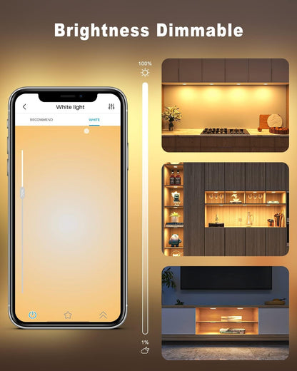 MYPLUS Smart Under Cabinet Lights, Dimmable Puck Lights Compatible with Alexa and Google Home,WIFI Controlled Adjustable Color Temperatures and Smart CCT LED Light Fixture(2.75 inch-4PCS)